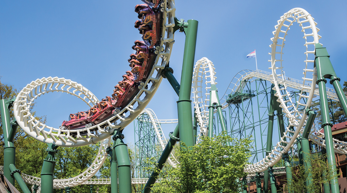 Python rollercoaster with loops and corkscrews at Efteling theme park